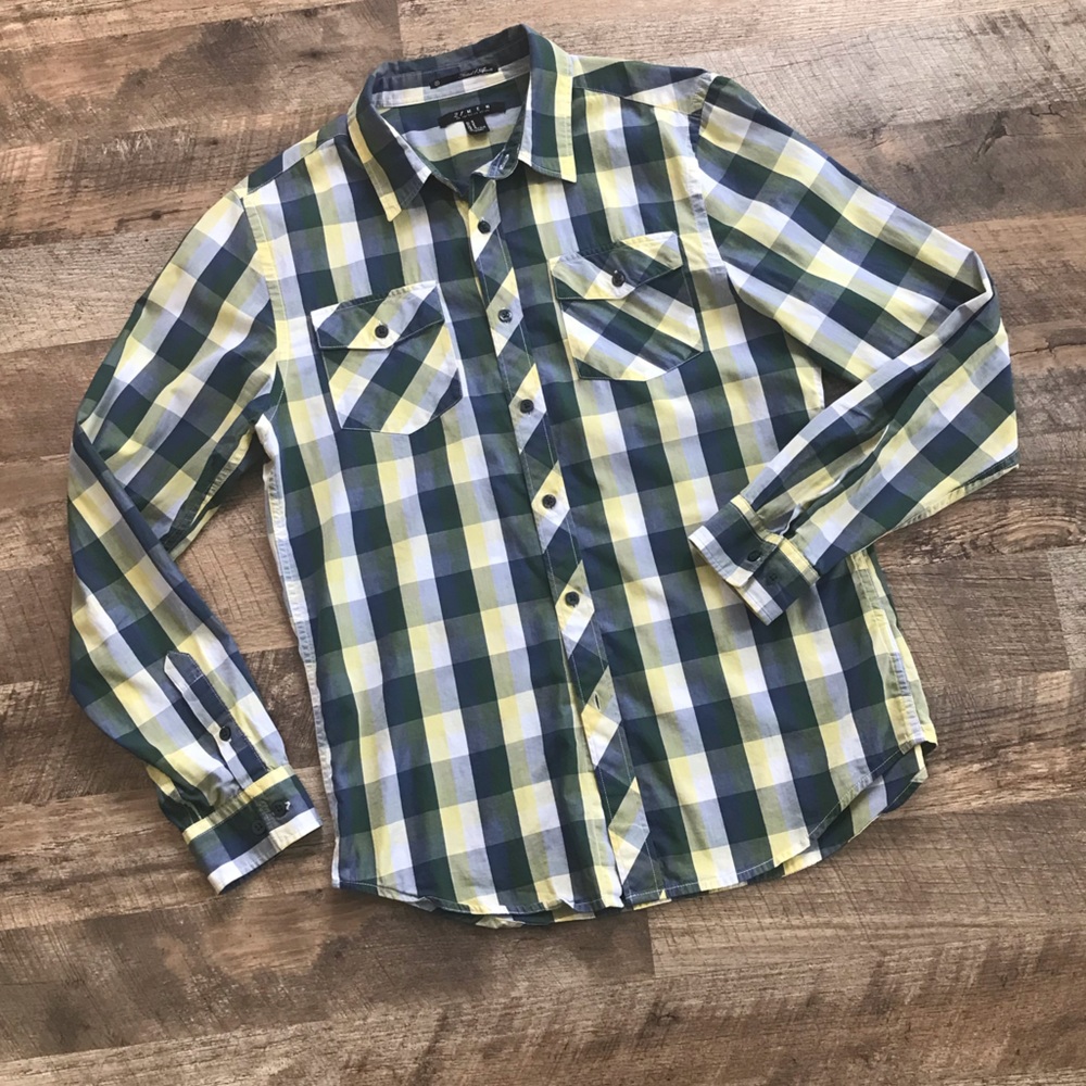 21 Men Plaid Fitted Button Down Long Sleeve Size Medium